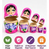 LRS Store Ahşap Matruşka Bebek 5'li Set – Iç Içe Geçen Rus Bebekleri El Boyama Dekoratif Oyuncak Hediyelik - Pembe