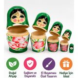 LRS Store Ahşap Matruşka Bebek 5'li Set – Iç Içe Geçen Rus Bebekleri El Boyama Dekoratif Oyuncak Hediyelik - Yeşil