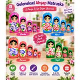 LRS Store Ahşap Matruşka Bebek 5'li Set – Iç Içe Geçen Rus Bebekleri El Boyama Dekoratif Oyuncak Hediyelik