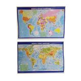 LRS Store Dünya Haritası Siyasi ve Fiziki Çift Taraflı Çıtalı 70X100 cm Eğitici Harita