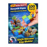 LRS STORE Manyetik Yapı Blokları 100 Parça – Çocuklar Için Mıknatıslı Eğitici Oyuncak Seti +1 MinecraftFigür