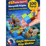 Lrs Store Manyetik Yapı Blokları 2cm3 Küpler Mıknatıslı – Çocuklar Için Eğitici Oyuncak Seti Minecraft Mıknatıslı Küpler - 100 parca + 1 Figür (kutusuz)