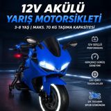 LRS Store Premium 12V Akülü Çocuk Yarış Motorsikleti Cool Wheel | 70 kg Taşıma | Süspansiyonlu | LED Teker Racing Motor - Mavi