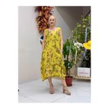 LS11323 İtalyan Kolsuz Keten Elbise Limon