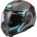 Ls2 Advant 2 Trıple Çene Açılır Motosiklet Kaskı Gri-Kırmızı-Siyah-Turkuaz - 2XL