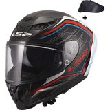 Ls2 Dragon Karbon Subıc Beyaz-Mavi-Kırmızı Kask - Mavı - 2XL