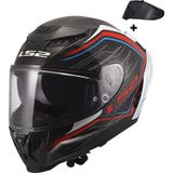 Ls2 Dragon Karbon Subıc Beyaz-Mavi-Kırmızı Kask - XL - Tek Renk