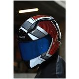 Ls2 Rapid 2 Extra Beyaz-Kırmızı Kapalı Motosiklet Kaskı Mavi Camlı - 3XL
