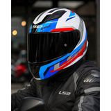 Ls2 Rapıd 2 Hyper Beyaz Mavi Kırmızı Fullface Motosiklet Kaskı Siyah Camlı+Şefaf Cam - XS