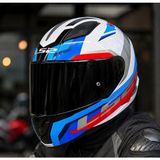 Ls2 Rapıd 2 Hyper Beyaz Mavi Kırmızı Kapalı Motosiklet Kaskı Siyah Camlı +Şefaf Cam - XS