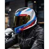 Ls2 Rapıd 2 Race Hyper Beyaz Mavi Kırmızı Kapalı Motosiklet Kaskı Gold Camlı +Şefaf Cam - XL