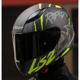 LS2 Rapid 2 Raven Siyah Camlı Neon Sarı Kapalı Motosiklet Kaskı