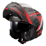 LS2 STROBE 2 Phantom Mat Titanium-Gri-Kırmızı Kask, ECE 22.06 P/J Sertifikalı Çene Açılır Modüler Kask, KPA Kabuk, Dahili Güneş Vizörlü, Gözlük Uyumlu, Intercom Hazırlıklı (M)