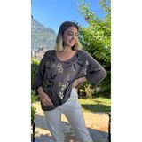 LS7514 İtalyan Yaprak Desen Triko Bluz Kahverengi