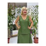 LS79772 İtalyan Kolsuz Sırt Bağlamalı İpek Bluz Haki