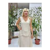 LS79772 İtalyan Kolsuz Sırt Bağlamalı İpek Bluz Krem