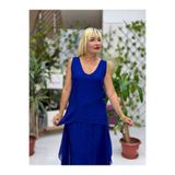 LS79772 İtalyan Kolsuz Sırt Bağlamalı İpek Bluz Lacivert