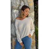 LS82681 İtalyan Taş Baskılı Triko Bluz Bej