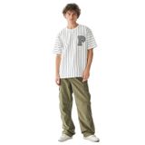 LTB Erkek T-Shirt, KARIŞIK_5246-WHITE BLACK STRIP, M, Çizgili Kontrast Yamalı