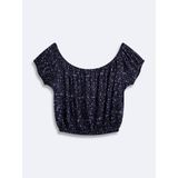 LTB Kadın Çiçekli Crop Kısa Kollu Lacivert Bluz