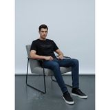 LTB Siyah T-Shirt Silikon Logo Baskılı Erkek Günlük Tarz Kısa Kol Pamuk Malzemeden