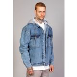 LTC Jeans Erkek Buz Mavi Kapüşonlu Çıkarılabilir Kapüşonlu Oversize Kot Ceket