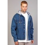 LTC Jeans Erkek Mavi Kapüşonlu Çıkarılabilir Kapüşonlu Oversize Kot Ceket