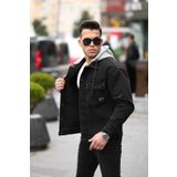 LTC Jeans Erkek Siyah Kapüşonlu Çıkarılabilir Kapüşonlu Oversize Kot Ceket