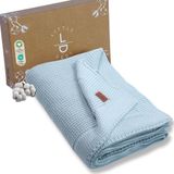 Lttle Dedi Alina%100 Organik Pamuklu Bebek Battaniyesi Kızlar/Erkek Çocuklar için 80x100 cm - Kundak ve Bebek Battaniyesi, Yumuşak Hafif Örgü Battaniye (Açık Mavi)