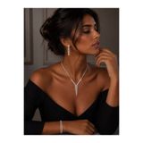 Luar Jewelry Modern Tasarım Taşlı Kolye ve Küpe Seti -Kadın Aksesuarı