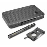 Lubinski Special Edt. Aluminyum Slim Puro Taşıma Çantası Grey Çakmak+V-Cut Kesici/Delici Set