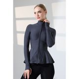 Lubiti Dik Yaka Volanlı Slimfit Sporcu Ceketi/parmak Geçmeli Çift Cepli - 2XL - Füme
