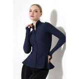 Lubiti Dik Yaka Volanlı Slimfit Sporcu Ceketi/parmak Geçmeli Çift Cepli - 2XL - Lacivert