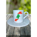 Lübnan Ülke Bayrağı Bayrak Baskılı Türk Kahvesi Fincanı Tabaklı Kişiye Özel Model 1
