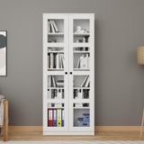 Lucas Cam Kapaklı Vitrin - Büfe - Kitaplık ve Çok Amaçlı Dolap (AYARLANABİLİR RAF) - Beyaz
