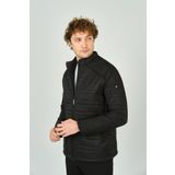 Lucas Erkek Dik Yaka Deri Biyeli Kapitone Mont, Siyah, Xl