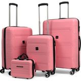Lucas Polipropilen Kırılmaz Valiz Seti, 4'lü Set - Pembe - Büyük Boy + Orta Boy + Kabin Boy + Makyaj
