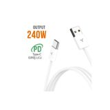 Lucatech USB Type-C TURBO Hasır Şarj Kablosu, 240W, Dayanıklı Fiber Çekirdek, Beyaz