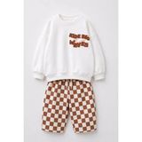 Lucco Erkek Çocuk Sweatshirt ve Damalı Eşofman Takım Kahverengi - 2 - 3 Yaş