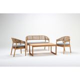 Luce Garden Node Ahşap Rattan Bahçe & Balkon Ikili Koltuk Takımı - Kestane