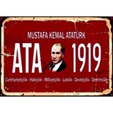Lucena Atatürk Ahşap Mdf Tablo Mustafa Kemal Ata 1919 Retro Duvar Dekoru Eskitme Ofis Ofis Tabelası - 20 cm x 30 cm - Karışık