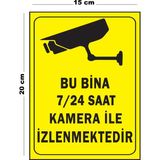 Lucena Metal Bu Bina 7-24 Saat Kamera İle İzlenmektedir 15 cm x 20 cm Uyarı Levhası Yönlendirme Tabelası