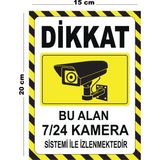 Lucena Metal Dikkat Bu Alan 7 24 Kamera Sistemi Ile Izlenmektedir 15CM x 20CM Uyarı Levhası Yönlendirme
