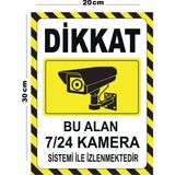 Lucena Metal Dikkat Bu Alan 7 24 Kamera Sistemi Ile Izlenmektedir 20CM x 30CM A4 Büyüklüğünde Uyarı Levhası