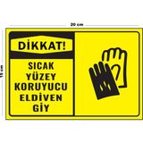 Lucena Metal Dikkat Sıcak Yüzey Koruyucu Eldiven Giy 15 cm x 20 cm Uyarı Levhası Yönlendirme Tabelası