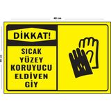 Lucena Metal Dikkat Sıcak Yüzey Koruyucu Eldiven Giy 30 cm x 40 cm A3 Büyüklüğünde Uyarı Levhası Yönlendir