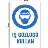 Lucena Metal Iş Gözlüğü Kullan 30 cm x 40 cm A3 Büyüklüğünde Uyarı Levhası Yönlendirme Tabelası