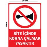 Lucena Metal Site Içinde Korna Çalmak Yasaktır 20CM x 30CM A4 Büyüklüğünde Uyarı Levhası Yönlendirme Tabela