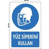 Lucena Metal Yüz Siperini Kullan 30 cm x 40 cm A3 Büyüklüğünde Uyarı Levhası Yönlendirme Tabelası