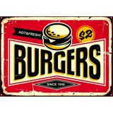 Lucena Retro Hamburger Tasarımlı Ahşap Mdf Tablo Duvar Dekoru Eskitme Cafe Mutfak Tabelası Levha - 20 cm x 30 cm - Karışık
